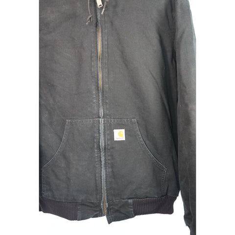 "Retail" Vintage Carhartt Flannel Quilt Lined Canvas Full Zip Active Jacket Black M Tall