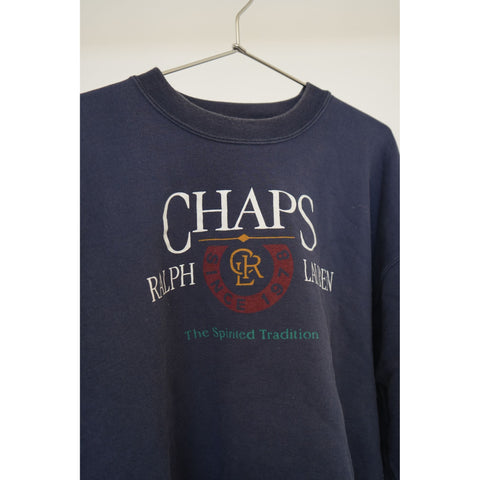 "Retail" Vintage Chaps Ralph Lauren Spell Out Logo Pullover Sweatshirt Navy Blue Men's