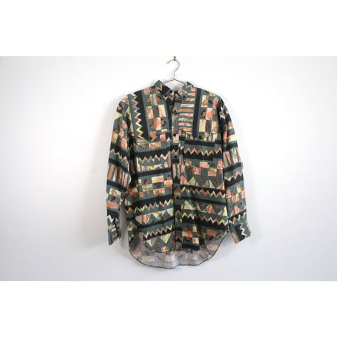 Vintage Long Sleeve Polo | Aztec Print | 90s Retro | Casual top | Unisex Style |Fits M/L