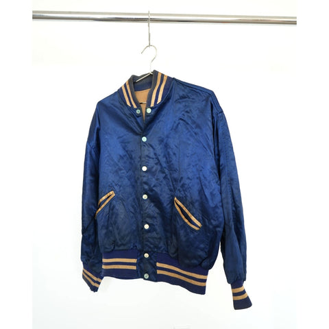 "Retail" Vintage 1960s Reversible Satin Bainbridge Air Base Varsity Jacket Navy Blue (See Dimension) Men's