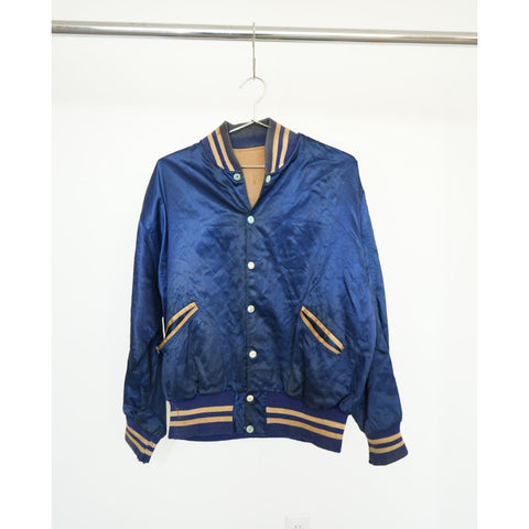 "Retail" Vintage 1960s Reversible Satin Bainbridge Air Base Varsity Jacket Navy Blue (See Dimension) Men's