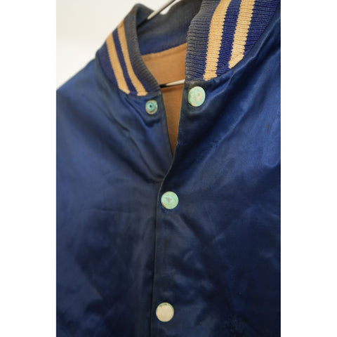 "Retail" Vintage 1960s Reversible Satin Bainbridge Air Base Varsity Jacket Navy Blue (See Dimension) Men's
