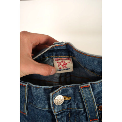 "Retail" Vintage True Religion Bobby Boot Cut Denim Jeans Blue 38X33 Women's Made in USA