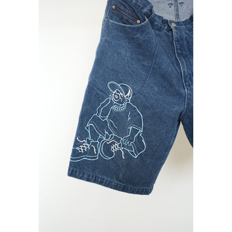 "Retail" Texas Tuff Jeans Hip Hop Embroidered Baggy Denim Jeans Short Blue Men's W35