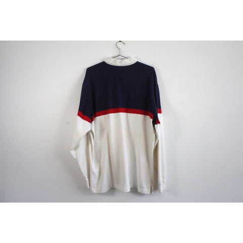Ralph Lauren Vintage Polo | 90s Long Sleeve Shirt | XL | Colorblock White Blue Red