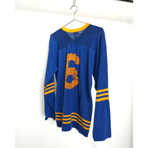 "Retail" Vintage 1970s Venus Kelly's Auto Parts Napa Long Sleeve Jersey Blue/Yellow Small Men's