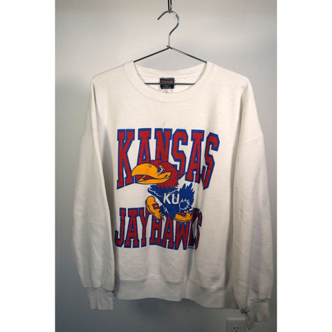 "Retail" Vintage Jansport KU Kansas City Jayhawks Pullover Sweatshirt White XXL Made in USA
