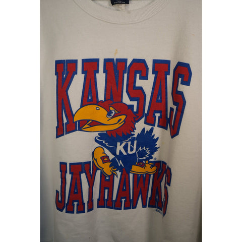 "Retail" Vintage Jansport KU Kansas City Jayhawks Pullover Sweatshirt White XXL Made in USA