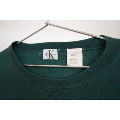 "Retail" Vintage CK Calvin Klein Big Logo Crewneck Pullover Sweatshirt Green L Made in USA