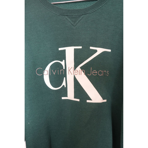 "Retail" Vintage CK Calvin Klein Big Logo Crewneck Pullover Sweatshirt Green L Made in USA