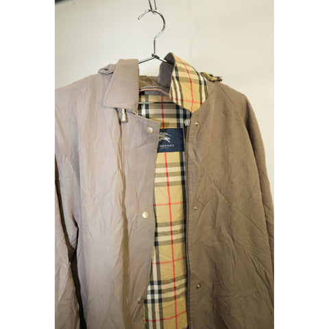 "Retail" Vintage Burberry Nova Check Lined Detachable Hood Mid-Length Jacket Brown