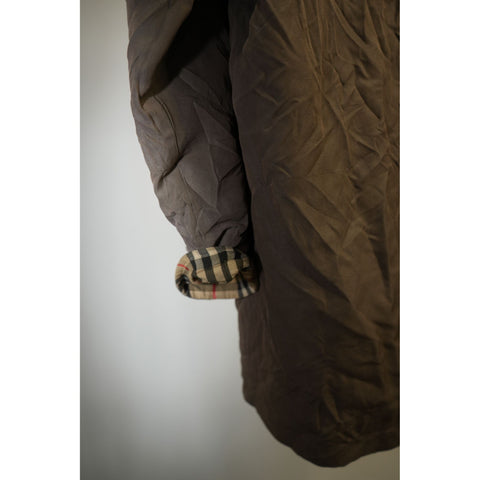 "Retail" Vintage Burberry Nova Check Lined Detachable Hood Mid-Length Jacket Brown