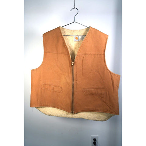 "Retail" Vintage Carhartt Sherpa Lined Canvas Zip Up Vest Tan Size XXL Made in USA