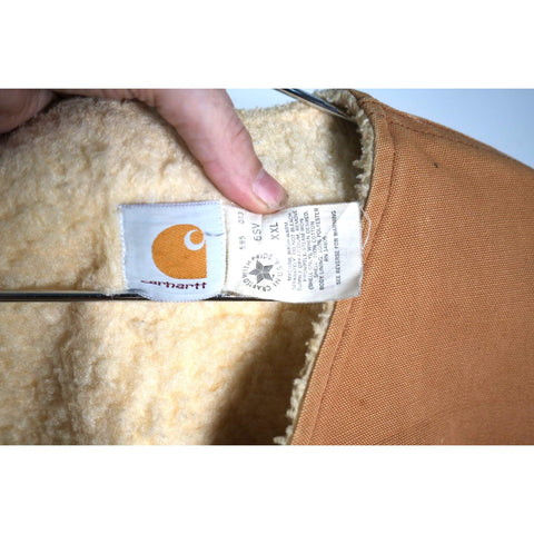 "Retail" Vintage Carhartt Sherpa Lined Canvas Zip Up Vest Tan Size XXL Made in USA
