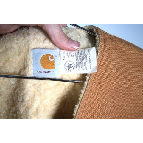"Retail" Vintage Carhartt Sherpa Lined Canvas Zip Up Vest Tan Size XXL Made in USA