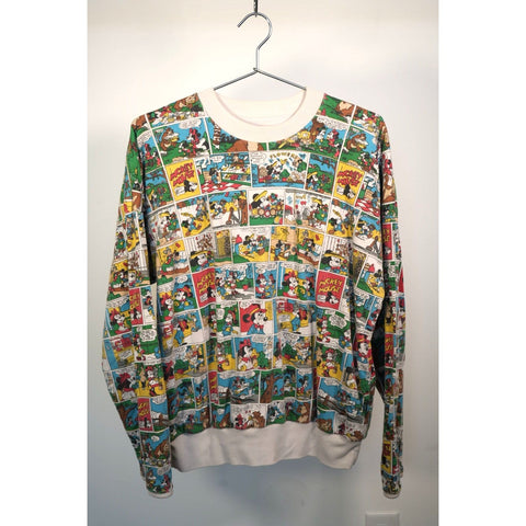 "Retail" Vintage Sunday Comics Mickey Minnie Mouse Reversible Sweatshirt White