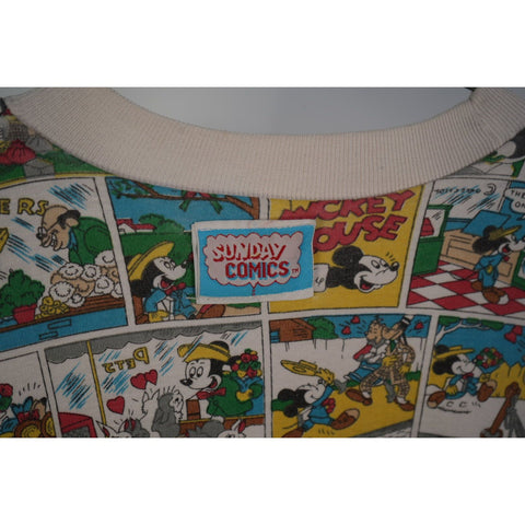 "Retail" Vintage Sunday Comics Mickey Minnie Mouse Reversible Sweatshirt White