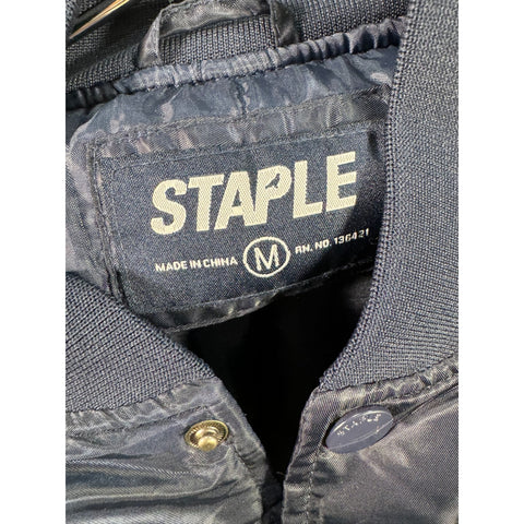 "Retail" Staple Pigeon Satin Snap Button Bomber Jacket Navy Blue Size Medium Men's