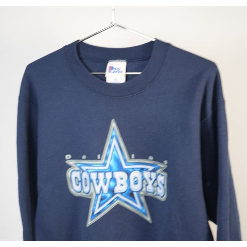 "Retail" Vintage Pro Player Dallas Cowboys Logo Print Pullover Sweatshirt Navy