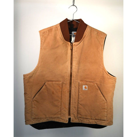 "Retail" Carhartt V01 BRN Relaxed Fit Firm Duck Insulated Rib Collar Vest Brown XL