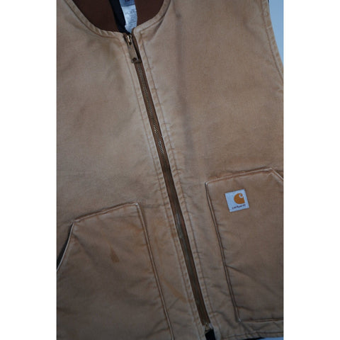 "Retail" Carhartt V01 BRN Relaxed Fit Firm Duck Insulated Rib Collar Vest Brown XL