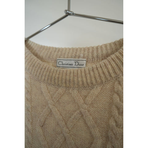 "Retail" Vintage Christian Dior Cable-knit Pullover Sweater Beige