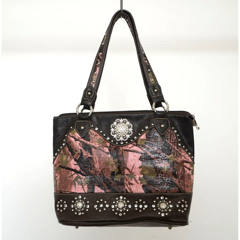 "Retail" Montana West Camo Tree Print Rhinestone Double Strap Hand Bag Shoulder Bag