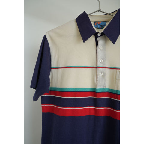 "Retail" Vintage Spalding Rainbow Multicolor Striped Pocket Polo Shirt Medium Men's