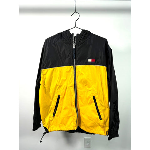 "Retail" Vintage Tommy Hilfiger Full Zip Hooded Windbreaker Jacket Black/Yellow M Men's