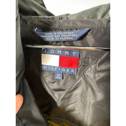 "Retail" Vintage Tommy Hilfiger Full Zip Hooded Windbreaker Jacket Black/Yellow M Men's