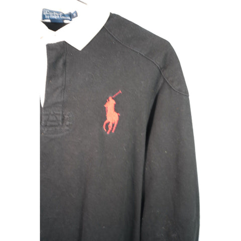"Retail" Vintage Polo Ralph Lauren Big Pony Rugby Long Sleeve Polo Shirt Black M