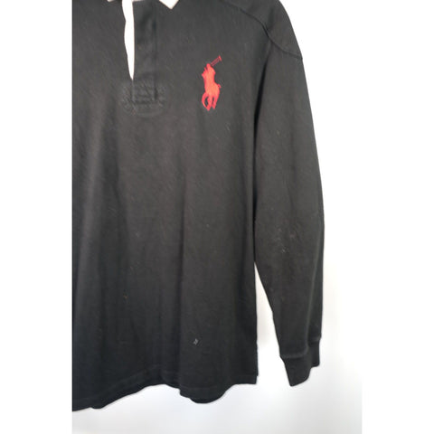 "Retail" Vintage Polo Ralph Lauren Big Pony Rugby Long Sleeve Polo Shirt Black M