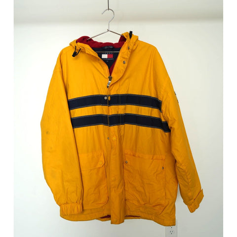 "Retail" VTG Tommy Hilfiger Full Zip/Snap Striped Parka Rain Jacket Yellow/Black L Men's