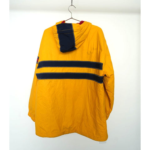 "Retail" VTG Tommy Hilfiger Full Zip/Snap Striped Parka Rain Jacket Yellow/Black L Men's