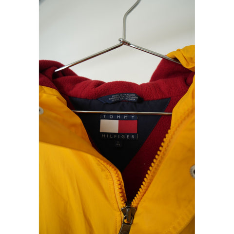 "Retail" VTG Tommy Hilfiger Full Zip/Snap Striped Parka Rain Jacket Yellow/Black L Men's