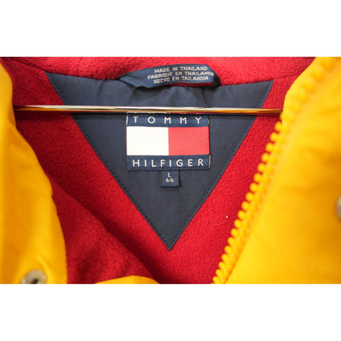 "Retail" VTG Tommy Hilfiger Full Zip/Snap Striped Parka Rain Jacket Yellow/Black L Men's