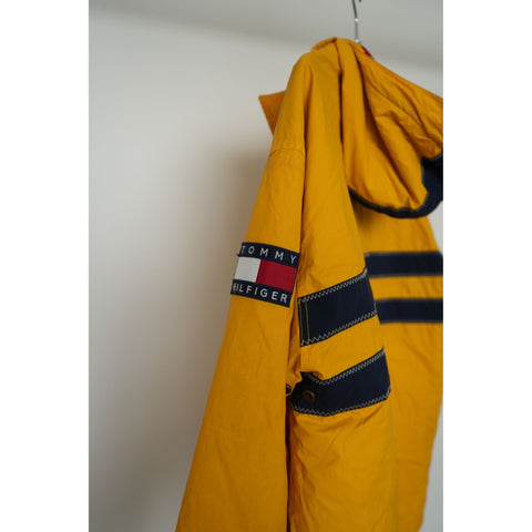 "Retail" VTG Tommy Hilfiger Full Zip/Snap Striped Parka Rain Jacket Yellow/Black L Men's