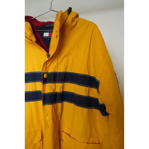 "Retail" VTG Tommy Hilfiger Full Zip/Snap Striped Parka Rain Jacket Yellow/Black L Men's