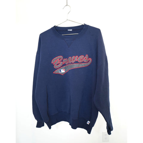 "Retail" Vintage Russell Athletic MLB Atlanta Braves Pullover Sweatshirt Navy Blue