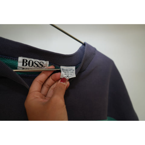 "Retail" Vintage Boss America Embroidered Colorblock Pullover Sweatshirt Green/Gray XL