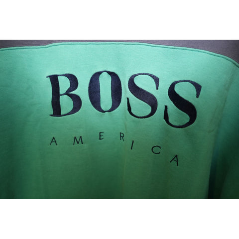 "Retail" Vintage Boss America Embroidered Colorblock Pullover Sweatshirt Green/Gray XL