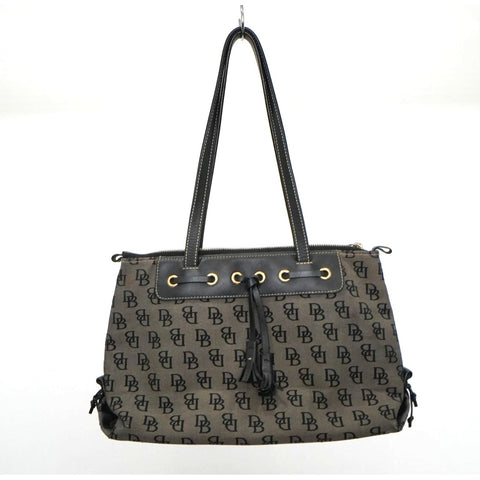 "Retail" VTG Dooney & Bourke DB Monogram Canvas Leather Trim Tassel Shoulder Bag