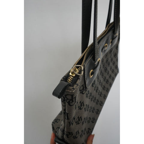 "Retail" VTG Dooney & Bourke DB Monogram Canvas Leather Trim Tassel Shoulder Bag