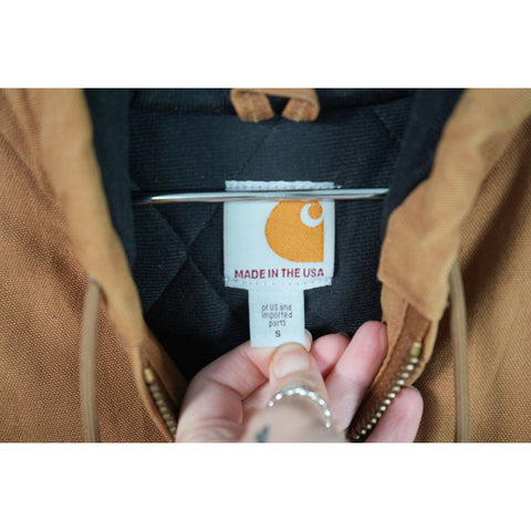 "Retail" Vintage Carhartt Flannel Quilt Lined Canvas Full Zip Active Jacket Brown Small Made in USA
