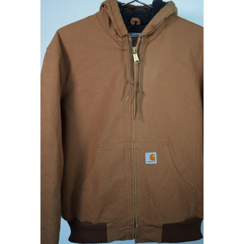 "Retail" Vintage Carhartt Flannel Quilt Lined Canvas Full Zip Active Jacket Brown Small Made in USA