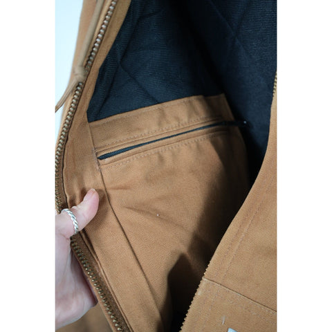 "Retail" Vintage Carhartt Flannel Quilt Lined Canvas Full Zip Active Jacket Brown Small Made in USA