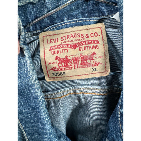 "Retail" Vintage Levi's 70589 Blank Tab Medium Wash Denim Trucker Jacket Blue XL Men's