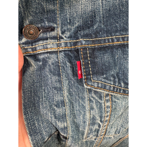 "Retail" Vintage Levi's 70589 Blank Tab Medium Wash Denim Trucker Jacket Blue XL Men's