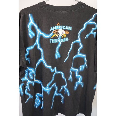 "Retail" Vintage American Thunder Skull Cowboy Tee Shirt Black XL Single Stitch