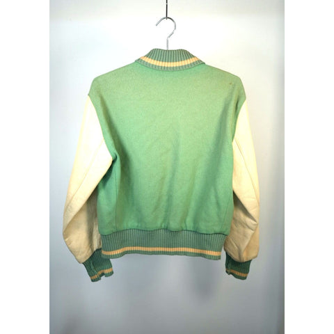 "Retail" VTG "Mary Ann" Wool & Leather Sleeve Personalized Varsity Jacket Green/Cream